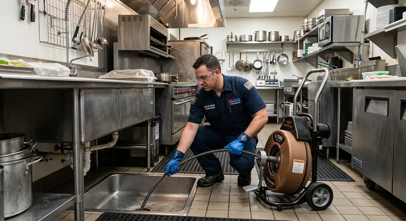 Commercial drain cleaning service in a restaurant kitchen in Sugarmill Woods